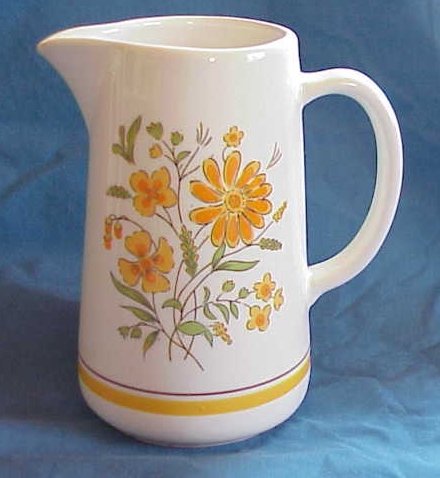 Lovely White Pitcher with Perky Orange, Yellow Flowers - Memory Lane Collectibles