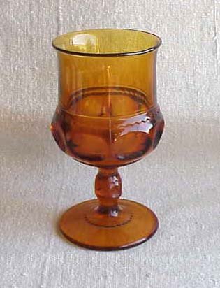 Kings Crown Amber Thumbprint Stem Water Goblet - Memory Lane Collectibles
