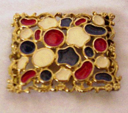 Goldtone Buckle, Enameled Red, White & Blue
