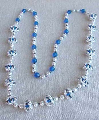 Pearl with Blue Faceted Beads Necklace