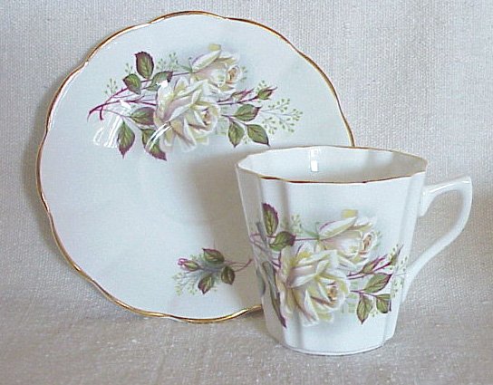 Bone China Cup & Saucer from England Beautiful White Roses