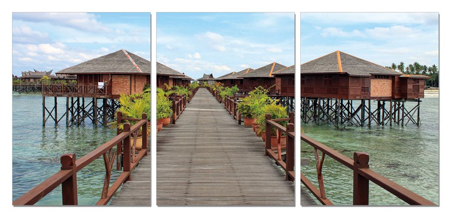 Long Vacation, Gallery Wrapped Triptychs 3 Panel Modern Wall Art Decoration #204