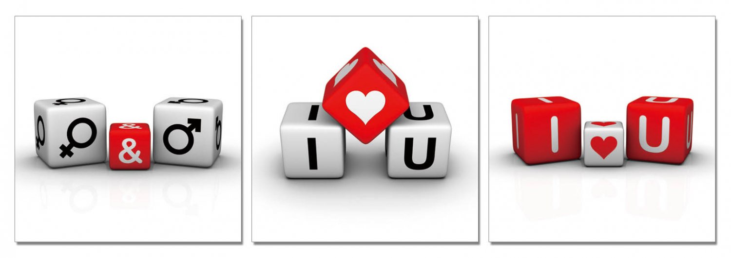 Roll the Dice I love You, Gallery Wrapped Triptychs 3 Panel Modern Wall Art Decoration #209