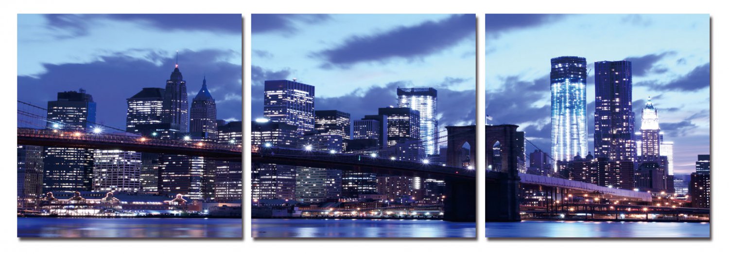City View at Night, Gallery Wrapped Triptychs 3 Panel Modern Wall Art Decoration #221