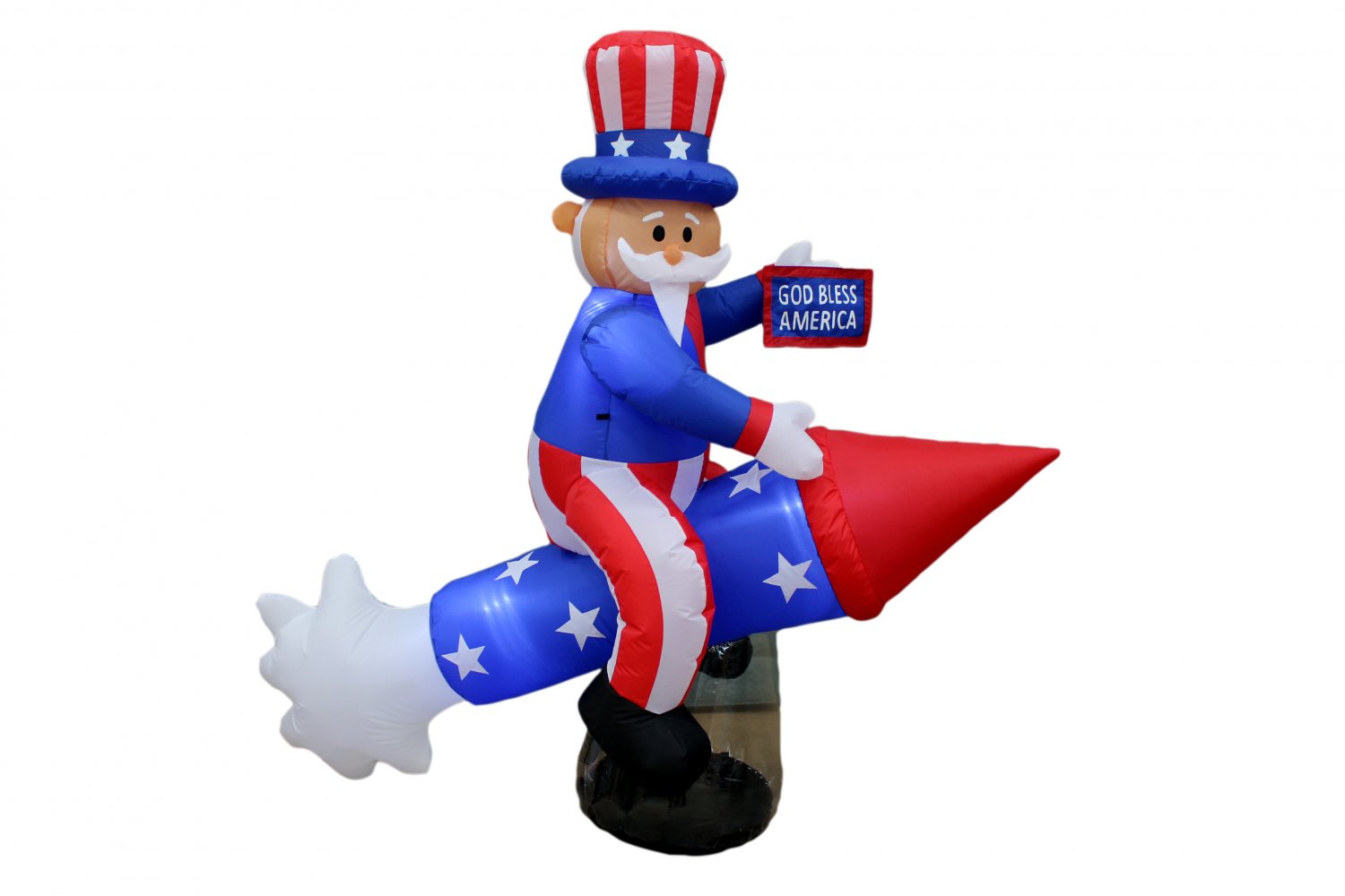 PATRIOTIC INFLATABLE UNCLE SAM RIDING ROCKET FIREWORK 4TH OF JULY AIR BLOWN #336