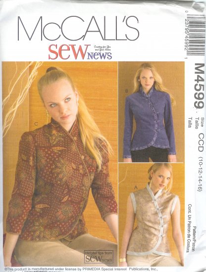 M4599 McCalls Unlined Vest and Jacket in Two Lengths Misses Size AA 6-8-10-12