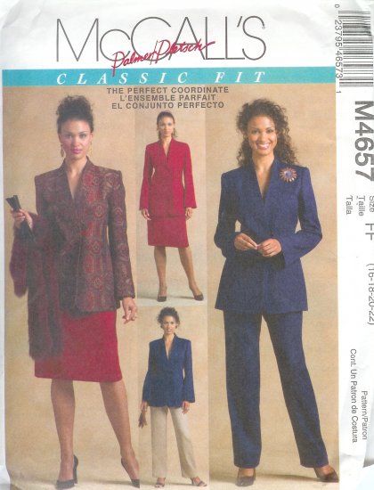 M4657 McCalls PALMER PLETSCH Lined Jacket , Pants, Skirt Misses Size FF 16-18-20-22