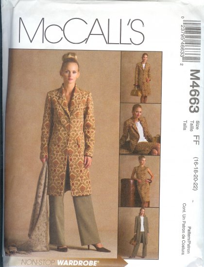 M4663 McCalls NON-STOP WARDROBE Jacket,Top,Pants,Skirt Misses/Miss Petite Size FF 16-18-20-22