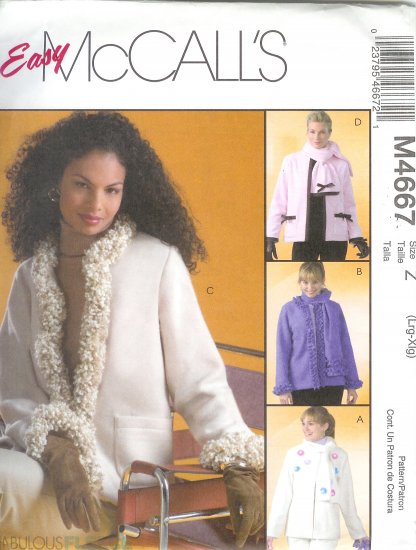 M4667 McCalls FABULOUS FLEECE Jacket and Scarves Misses Size L, XL