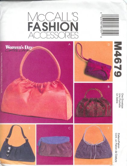 M4679 McCalls Pattern FASHION ACCESSORIES Soft Handbags