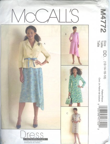 M4772 McCalls Pattern Jacket , Dress, and Skirt Misses/Miss Petite Size BB 8-10-12-14