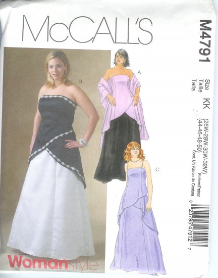 M4791 McCalls Pattern Evening Gown Lined Tops, Skirt, and Stole Womens Size RR 18W - 24W
