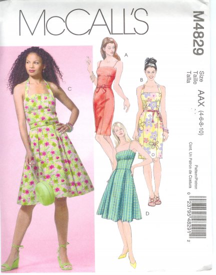 M4829 McCalls Pattern Dresses in Two Lengths Misses/Miss Petite Size 4-6-8-10