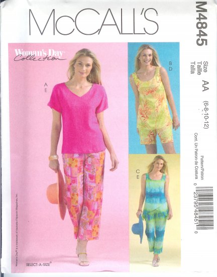 M4845 McCalls Pattern WOMANS DAY Tops, Shorts, & Capri Pants Misses Size AA 6-8-10-12