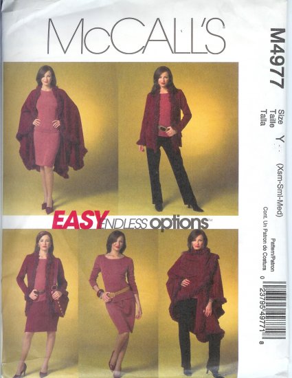 M4977 McCalls EASY ENDLESS OPTIONS Cape,Jacket,top,Skirt and Pants Misses/Miss Petite Size XS, S, M