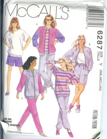 M6287 McCalls Pattern Unlined Jacket,Tops,Pants & Shorts Misses Size S, M, L - For Stretch Knits