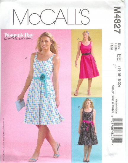 M4827 McCalls WOMANS DAY Dress & Tie Belt Misses/Miss Petite Size 14-16-18-20