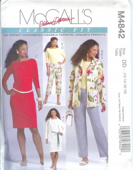 M4842 McCalls PALMER PLETSCH Unlined Jacket,Top,Dress & Pants in Two Lengths Misses Size 8-10-12-14