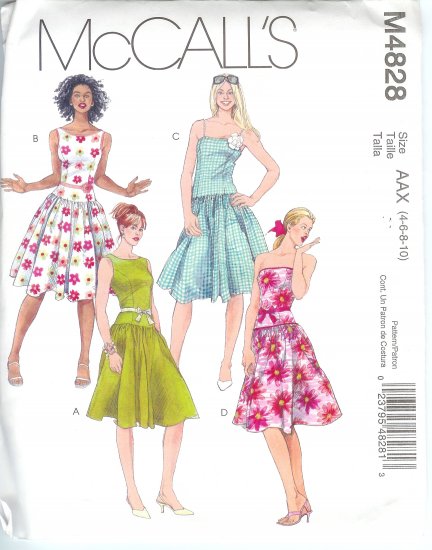 M4828 McCalls Pattern Dresses & Belt Misses/Miss Petite Size 4-6-8-10