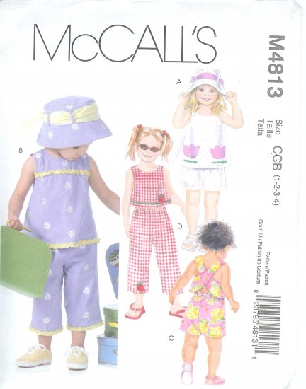 M4813 McCall Pattern Top, Shorts, Capri Pants, and Hat Toddlers Size CCB 1-2-3-4