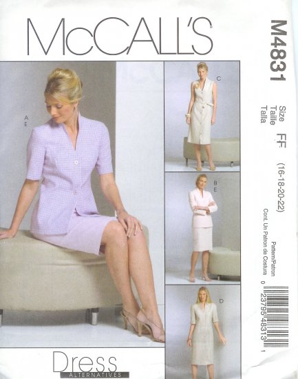 M4831 McCalls DRESS ALTERNATIVES Jacket,Dress Tie Belt, & Skirt Misses/Miss Petite Size 16,18,20,22