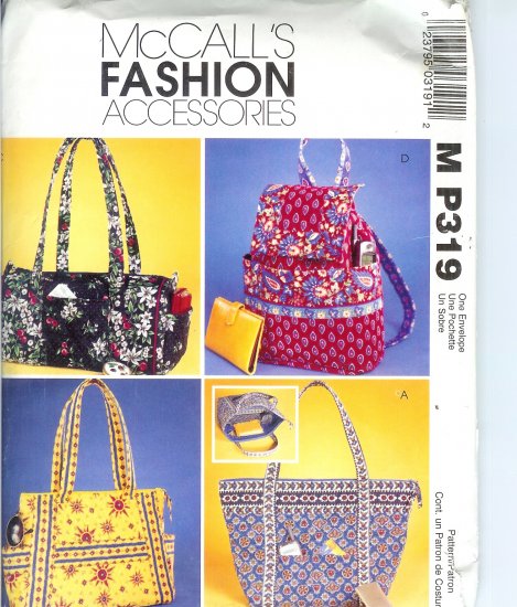 MP319 McCalls Pattern FASHION ACCESSORIES Misses Handbags