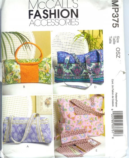 MP375 McCalls Pattern FASHION ACCESSORIES Handbags