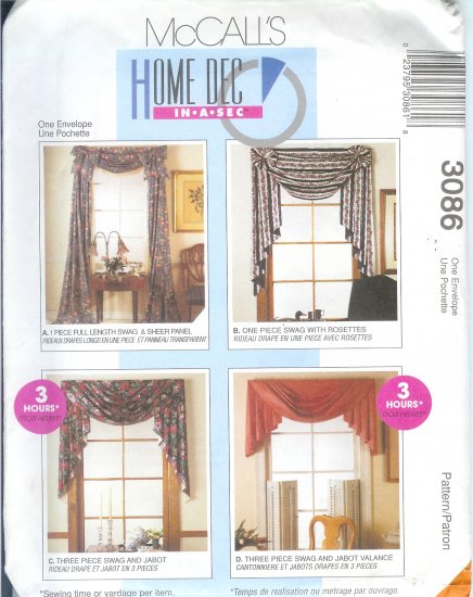 M3086 McCall Pattern HOME DECOR "IN A SEC" Window Treatments