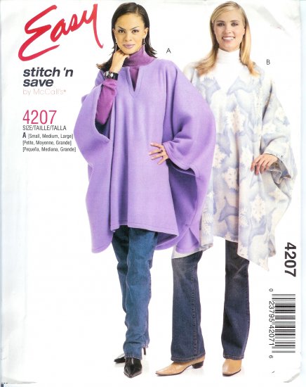 M4207 McCalls Pattern STITCH 'N SAVE Ponchos Misses Size A S, M, L