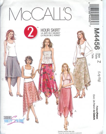 M4456 McCalls Pattern "2 HOUR SKIRT" Skirts Misses/Miss Petite Size L-XL