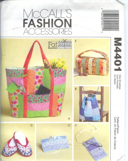 M4401 McCalls Pattern FASHION ACCESSORIES "FAT QUARTERS" Bags & Travel Accessories
