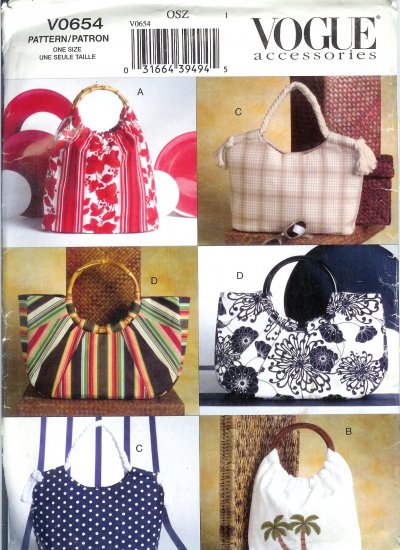 V0654 Vogue Pattern Accessories Summer Handbags