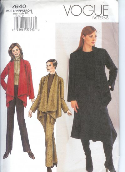 V7640 Vogue Pattern Jacket, Skirt, Pants Miss Size 14, 16, 18