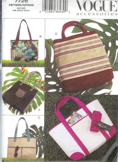 V7726 Vogue Pattern Accessories Tote Bags and Cell Phone Case