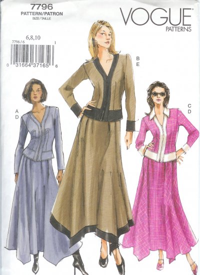 V7796 Vogue Pattern Top and Skirt Misses/Miss Petite Size 6, 8, 10