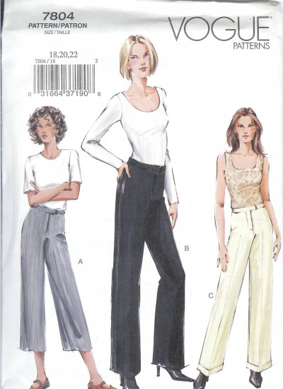 V7804 Vogue Pattern Pants Misses/Miss Petite Size 6, 8, 10