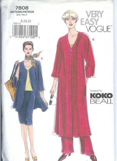 V7808 Vogue VERY EASY Jacket, Duster, Top, Skirt, Pants Misses/Miss Petite Size 8,10,12