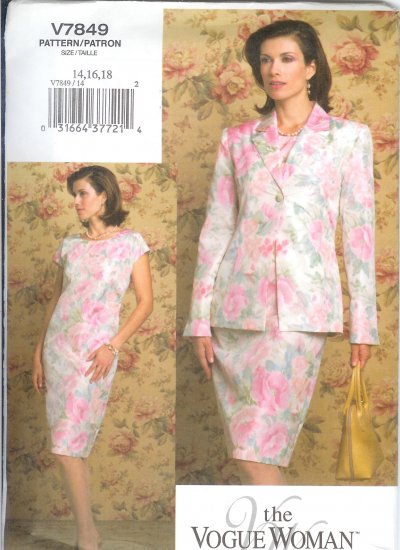 V7849 Vogue Pattern THE VOGUE WOMAN Jacket, Dress Misses/Miss Petite Size 8, 10, 12