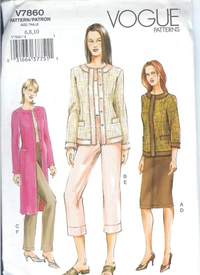 V7860 Vogue Pattern Jacket, Skirt, Pants Misses/Miss Petite Size 18, 20, 22