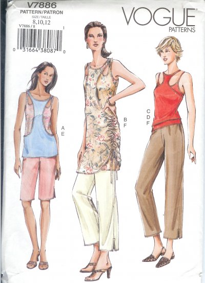 V7886 Vogue Pattern Top, Dress, tank, Top, Camisole, Shorts, Pants Misses/Miss Petite 8-12