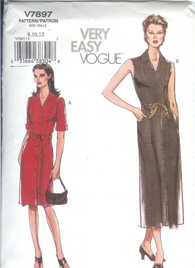 V7897 Vogue Pattern VERY EASY Dress, Sash Misses/Miss Petite Size 20, 22,24