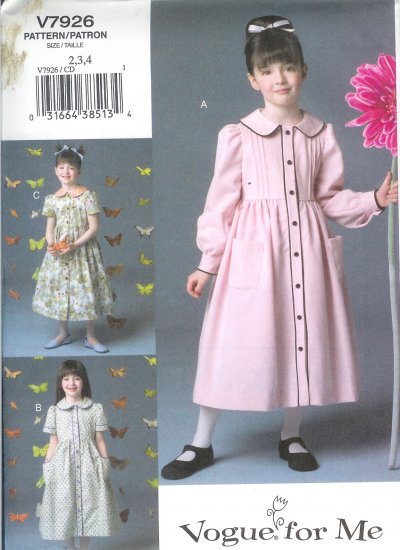 V7926 Vogue Pattern VOGUE FOR ME Dress Child Size 2, 3, 4