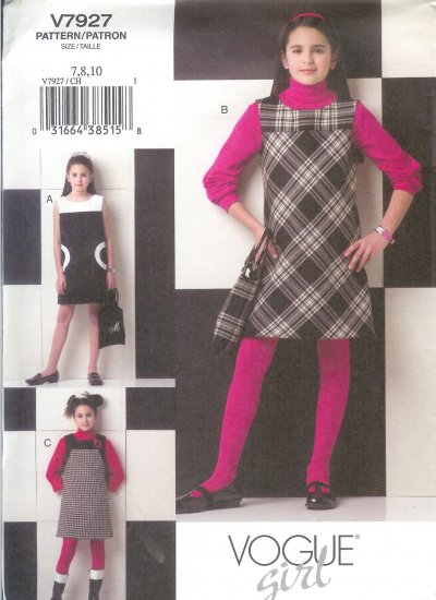 V7927 Vogue Pattern VOGUE GIRL Dress, Jumper, Handbag Girls Size 7, 8, 10