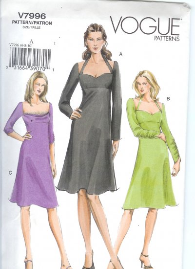 V7996 Vogue Pattern Dresses Misses/Miss Petite Size A 6-8-10