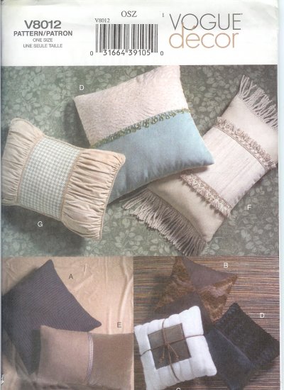 V8012 Vogue Pattern Decor Designer Pillows