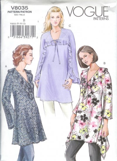 V8035 Vogue Pattern Tunic Misses Size G 20-22-24