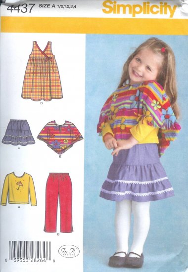 S4437 Simplicity Pants, Skirt, Jumper, Poncho, Knit Top Toddler Size 1/2-4