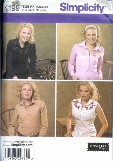S4199 Simplicity Pattern Shirts Misses Size RR 14,16,18,20