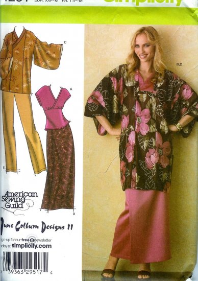 S4291 Simplicity Pattern Lined KIMONO in Two Lengths, Top, Pull-On Pants, Skirt Size XXS, XS, S, M