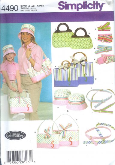 S4490 Simplicity Pattern Bags, Hats in 3 Sizes and Accessories MISSES / CHILD